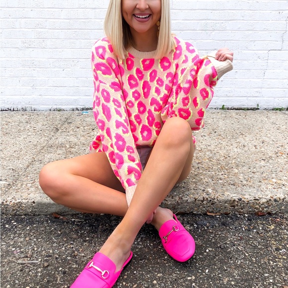 Sweaters - Neon Pink Leopard Sweater